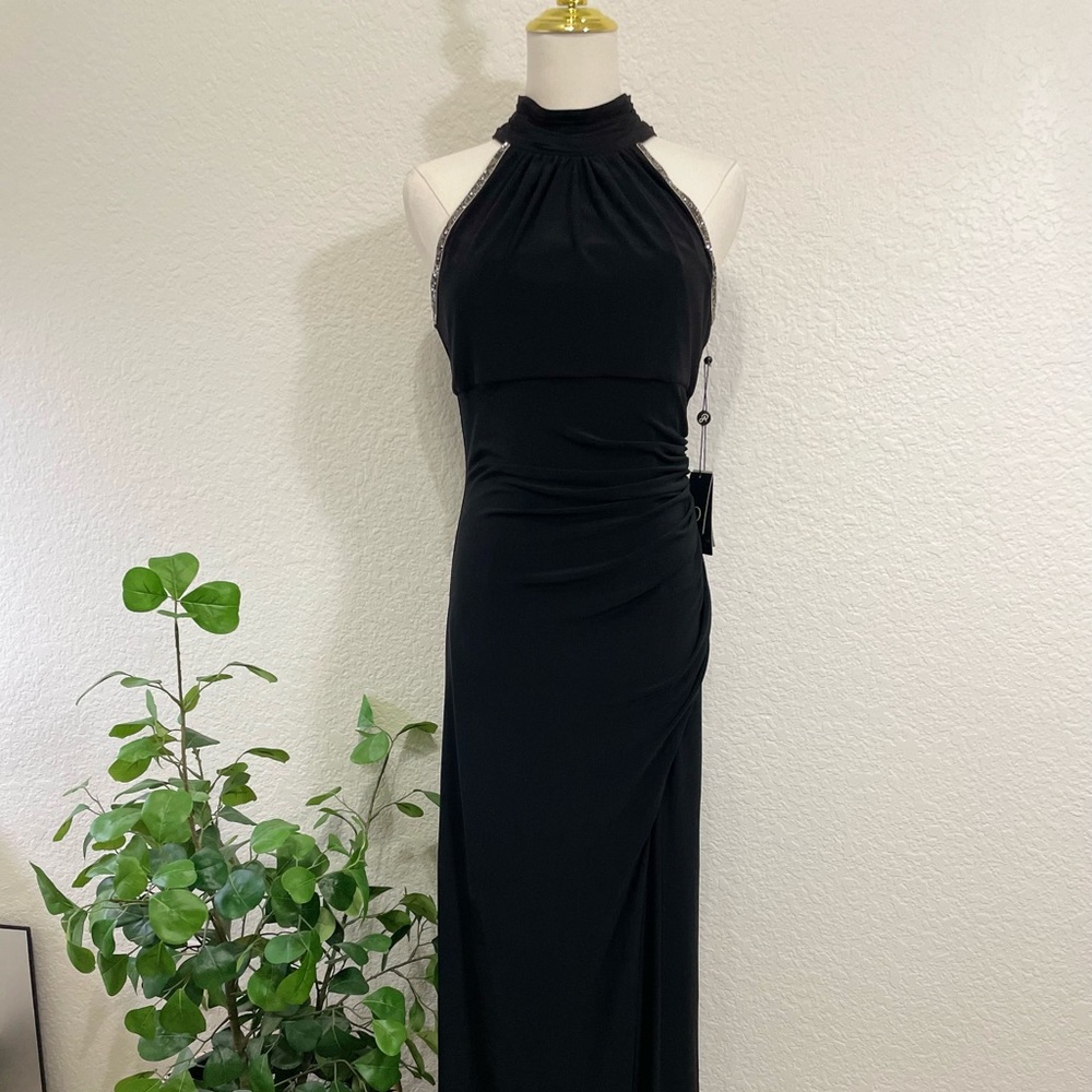Adrianna Papell Black Halter Maxi Dress